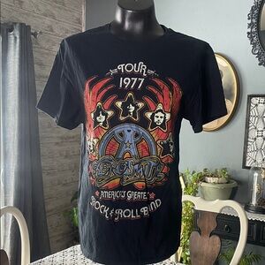 Aerosmith 1977 Tour Black Graphic Tee